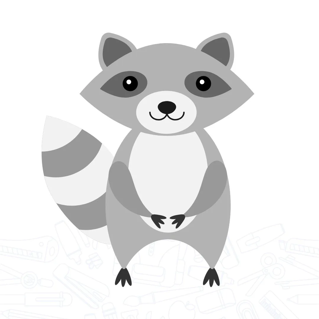 zeigt einen Comic-haften Waschbär. Ein Klassen-Maskottchen.